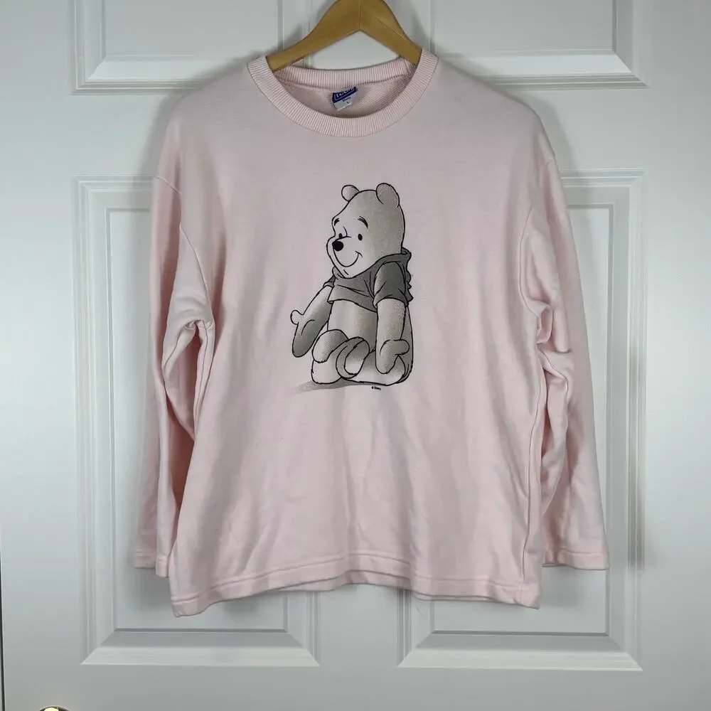 Disney Winnie The Pooh Pink Crew Neck Sweatshirt Vintage Women's Size Large